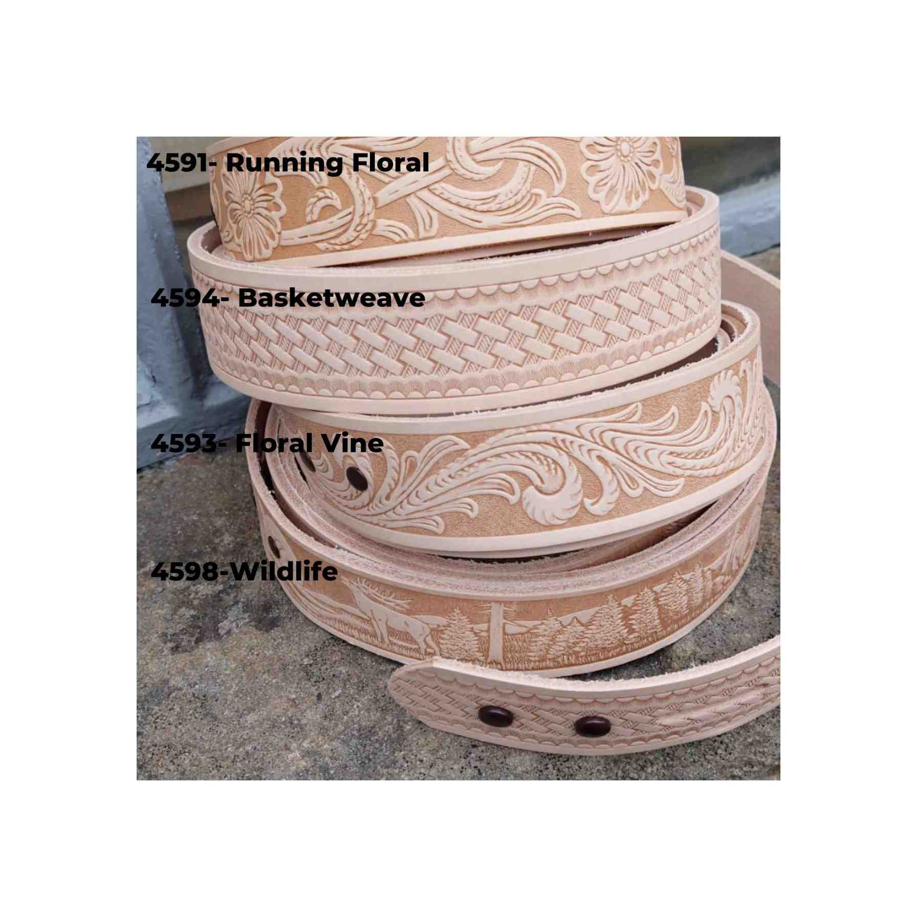 Embossed Veg Tan Cowhide Belt Strip - Image 4