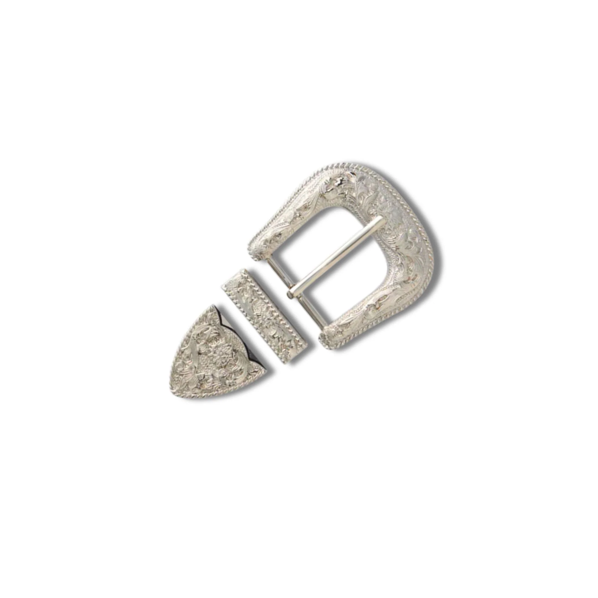 Silver Plate Floral Buckle Set